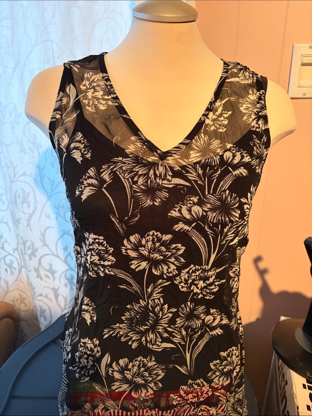 cleo Petite Black and White Floral Sleeveless Top